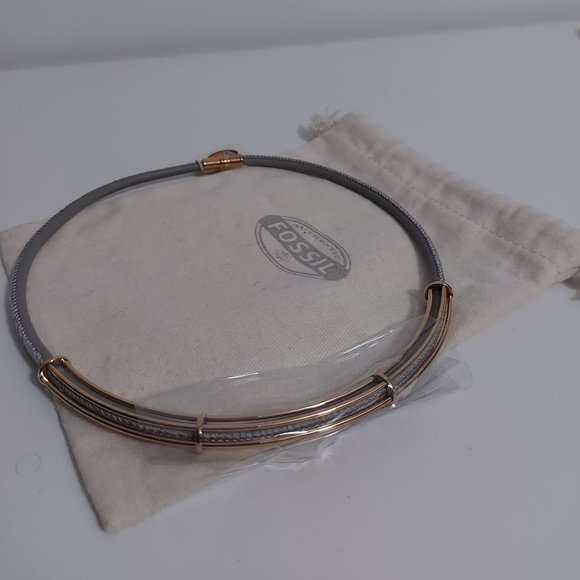 NWT Fossil Gray and Rose Gold Leather Necklace - Picture 2 of 5